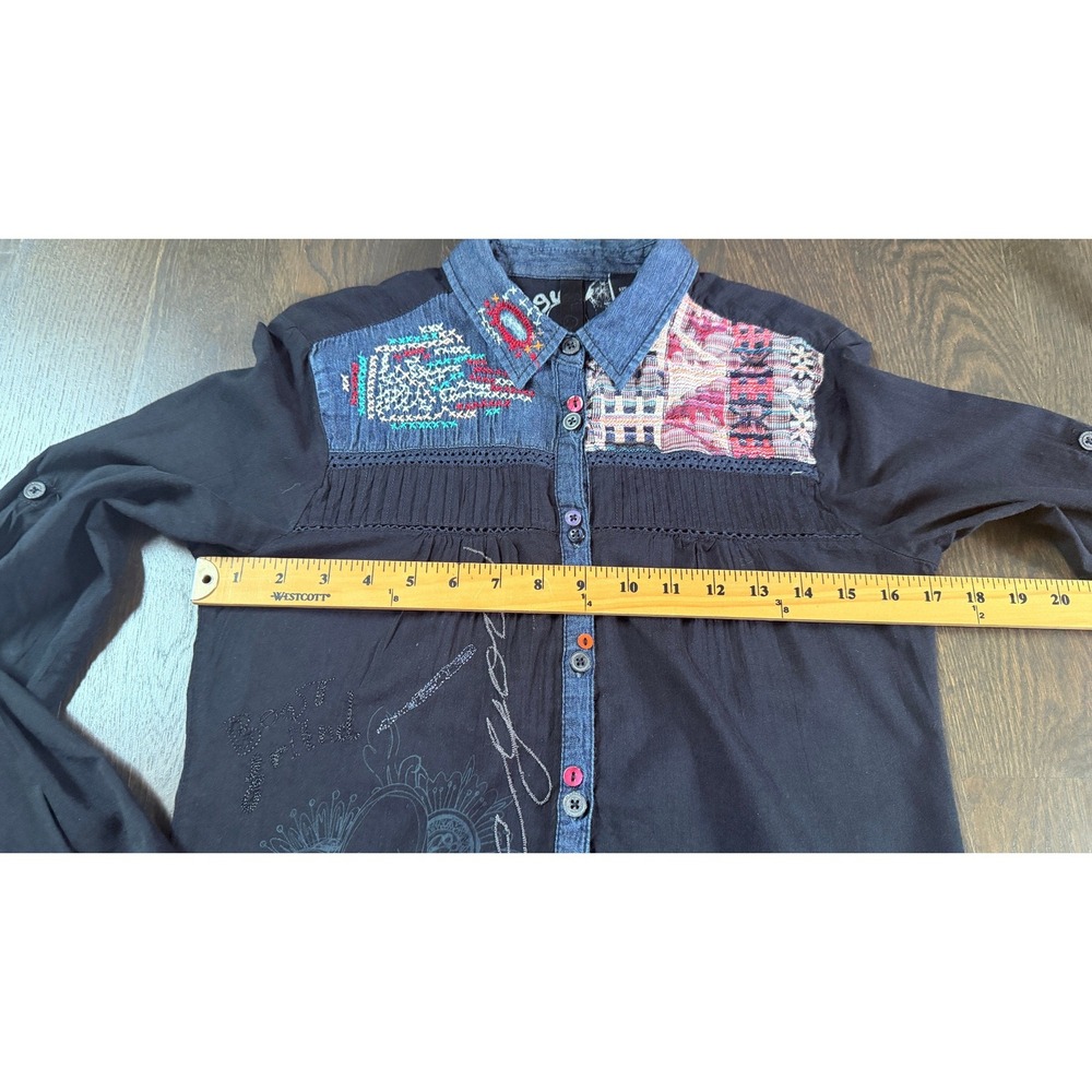 Desigual Black Embroidered Patchwork Boho Button … - image 6